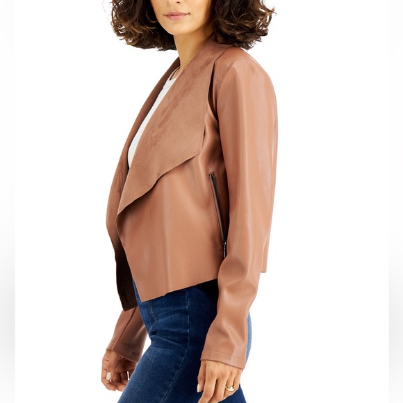 NWT Flyaway Jacket/Blazer Brown Faux-Leather from Macy's women’s size S - Picture 2 of 6